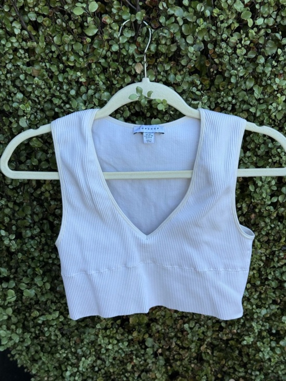 Topshop White Ribbed V-Neck Crop Tank